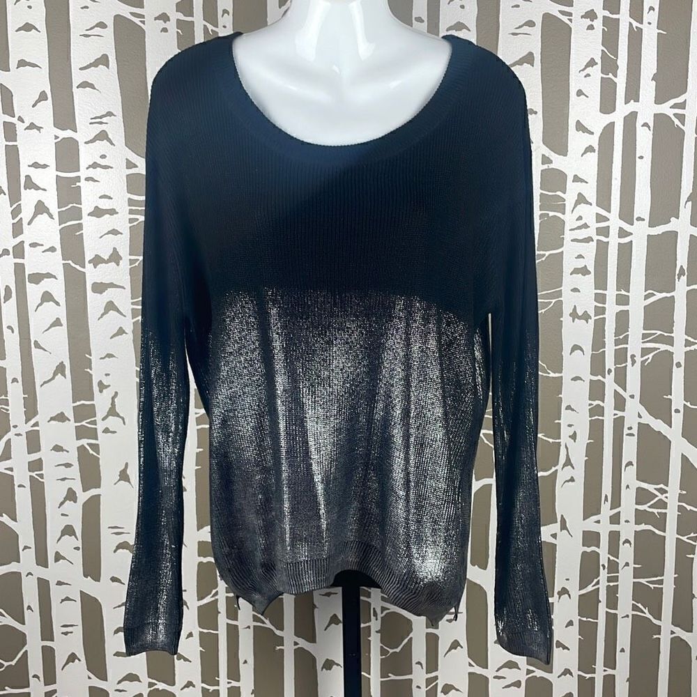 Black and Silver Metallic Ombré Split Hem Sweater S